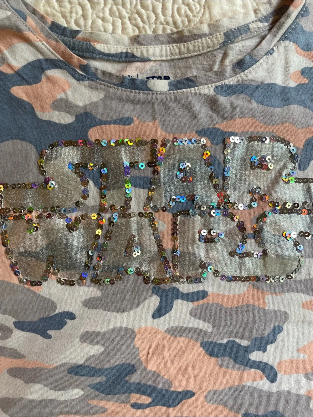 GAP Pink & Gray Camo Sequin Tee girls